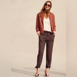 Athropologie Striped Joggers Black w/Rust and Cream Stripes Tied Hems Med